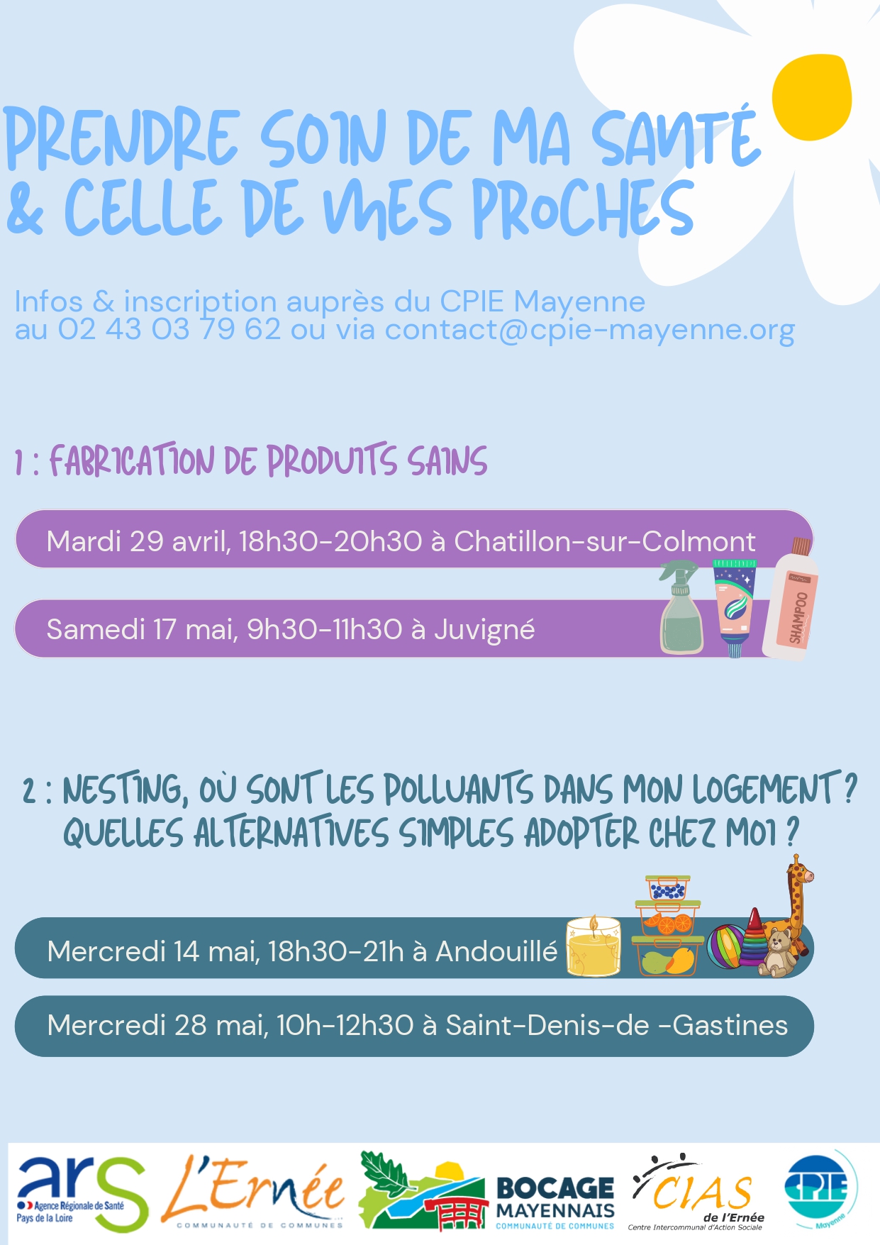 Ateliers nesting et produits sains en avril et mai en Mayenne